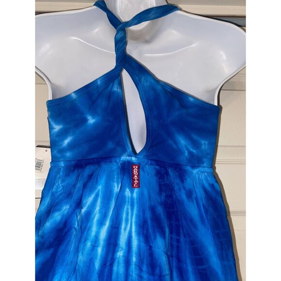 Sleeveless Blue Tie-Dye Maxi Dress With Halter Neck & Keyhole Back Design - Picture 6 of 6